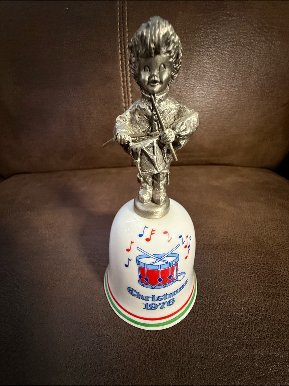 Vintage 1976 Hudson Pewter Schmid Christmas Bell Drummer Boy Porcelain